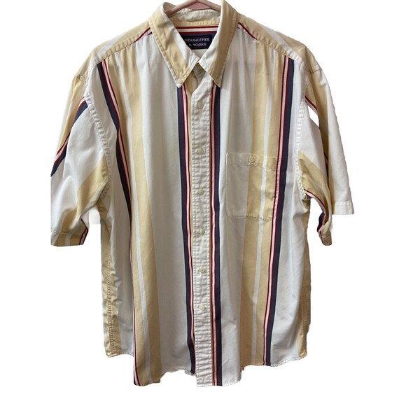 Roundtree & Yorke Shirt Mens Large Yellow Button Down Short Sleeved Striped - Picture 1 of 6